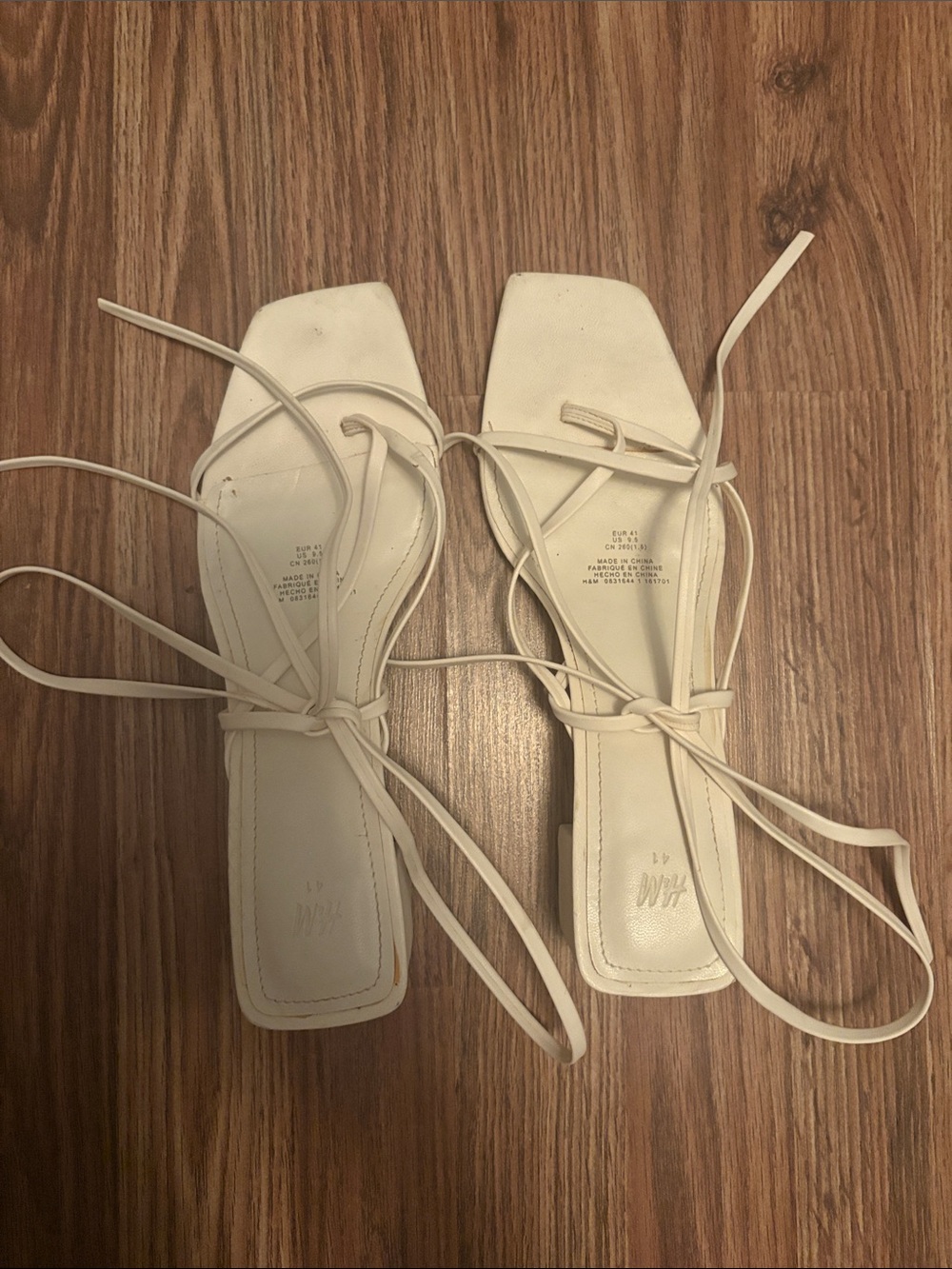 H&M White Square-Toe Lace-Up Sandals